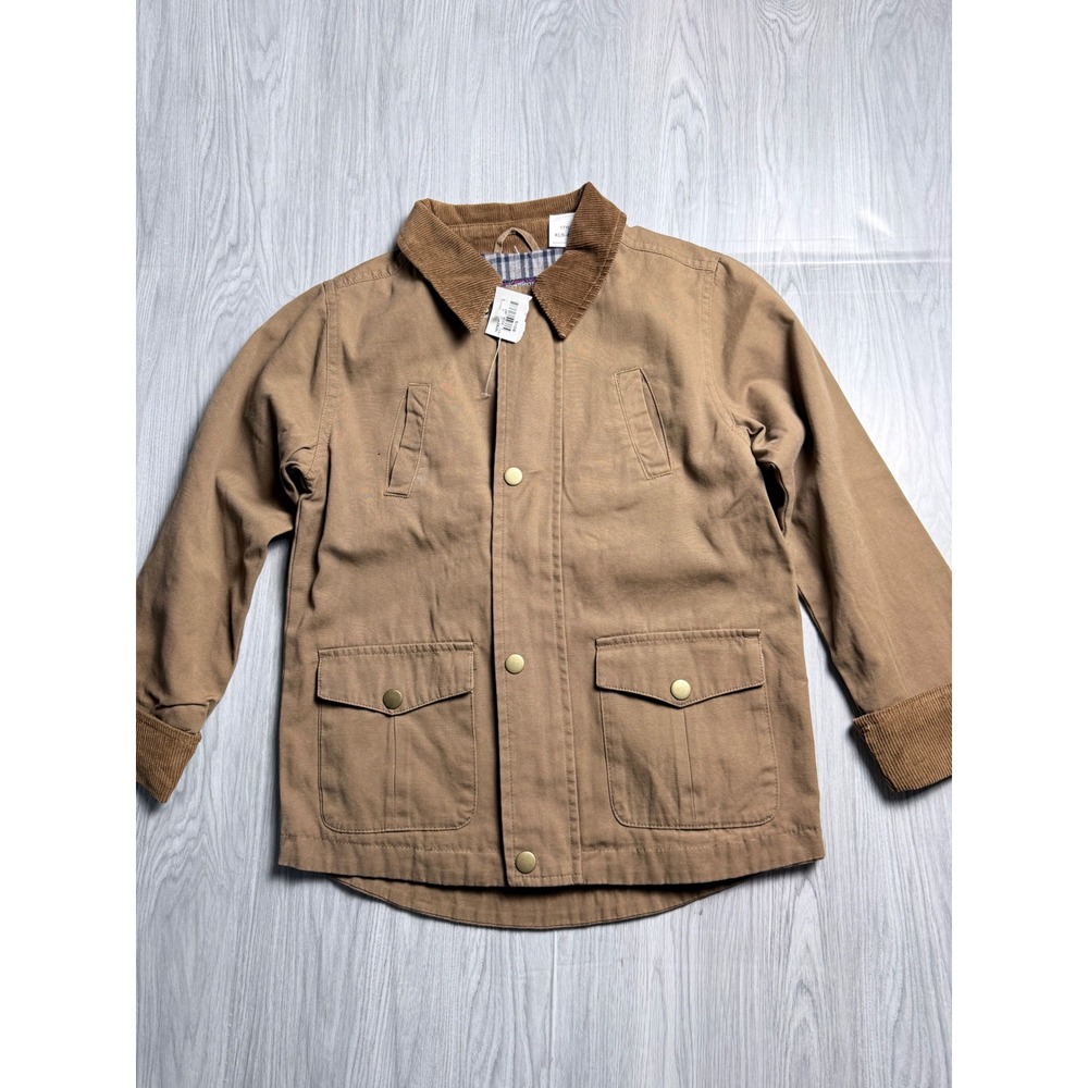 Authentic Graphite‎ Kids Tan Canvas Barn Jacket Corduroy Collar Plaid Lined